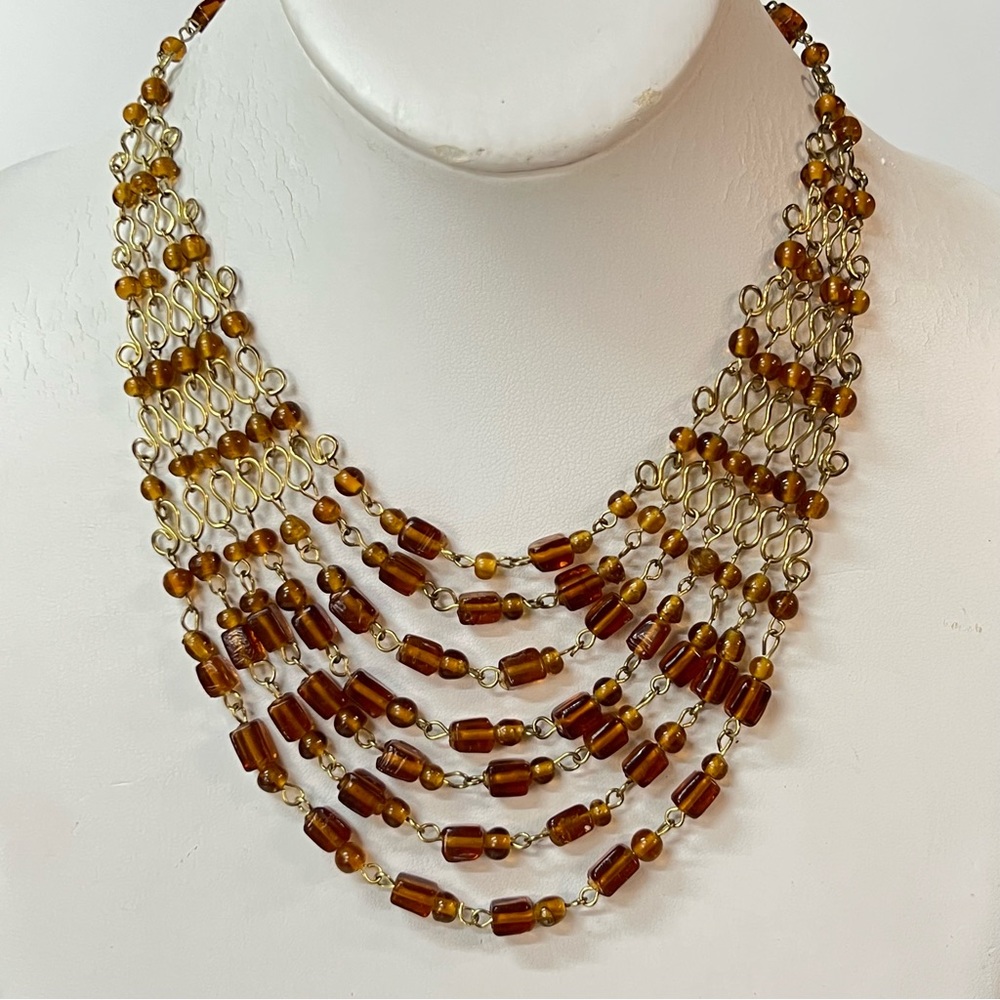 Multi Strand Glass Beaded Amber Necklace